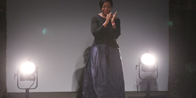 Designer Tracy Reese walks the runway during New York Fashion Week in 2015.