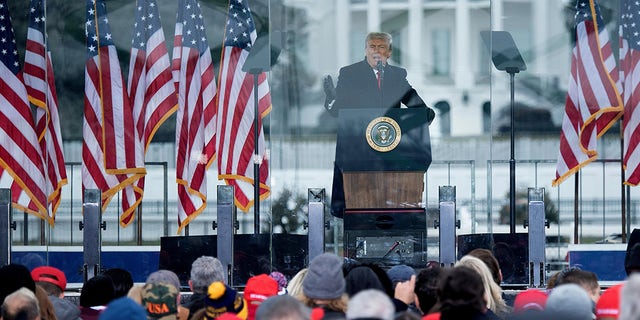 US President Donald Trump speaks to supporters from The Ellipse near the White House on January 6, 2021, in Washington, DC. - Thousands of Trump supporters, fueled by his spurious claims of voter fraud, are flooding the nation's capital protesting the expected certification of Joe Biden's White House victory by the US Congress.  (Photo by BRENDAN SMIALOWSKI/AFP via Getty Images)