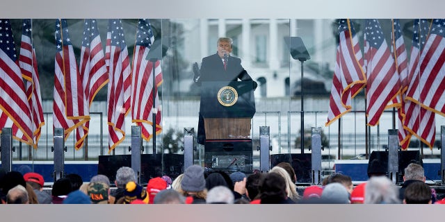 US President Donald Trump speaks to supporters from The Ellipse near the White House on January 6, 2021, in Washington, DC. - Thousands of Trump supporters, fueled by his spurious claims of voter fraud, are flooding the nation's capital protesting the expected certification of Joe Biden's White House victory by the US Congress. (Photo by Brendan Smialowski / AFP) (Photo by BRENDAN SMIALOWSKI/AFP via Getty Images)