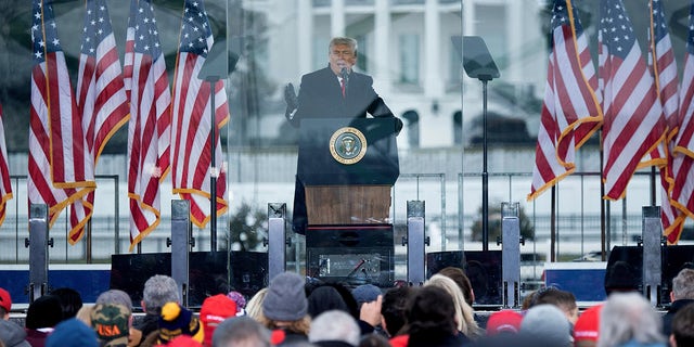 Former US President Donald Trump speaks to supporters from The Ellipse near the White House on January 6, 2021, in Washington, DC. - Thousands of Trump supporters, fueled by his spurious claims of voter fraud, flooded the nation's capital protesting the certification of Joe Biden's White House victory by the US Congress. 