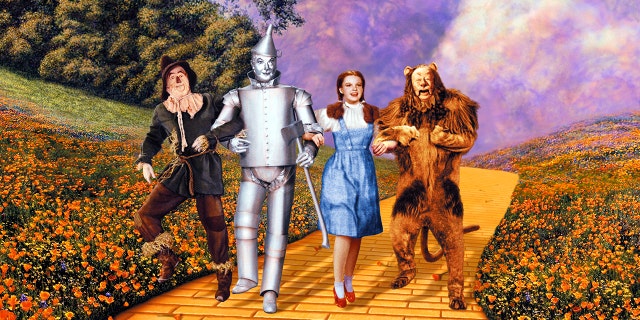 The 1939 film "The Wizard of Oz" featured actors Ray Bolger (Scarecrow), Jack Haley (Tin Man), Judy Garland (Dorothy Gale) and Bert Lahr (Cowardly Lion). The cinematic musical was adapted from L Frank Baum's fantasy novel "The Wonderful Wizard of OZ." (Silver Screen Collection/Getty Images)
