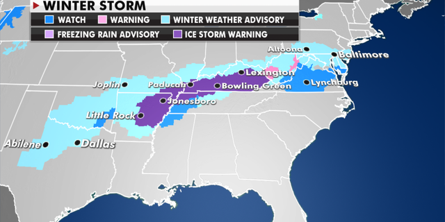 Current winter weather warnings and advisories in effect. (Fox News)