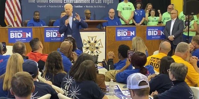 Then-Democratic presidential candidate Joe Biden campaigns in Las Vegas, Nevada on Feb. 21, 2020, ahead of the state's Democratic presidential caucuses.