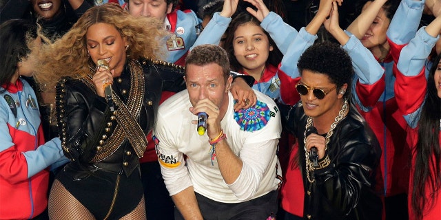 Coldplay, Beyonce and Bruno Mars performed the Super Bowl 50 halftime show in 2016.