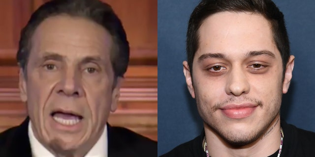 Governor Andrew Cuomo, left, was imitated by "SNL" cast member Pete Davidson this weekend.  (Associated Press / Getty Images)