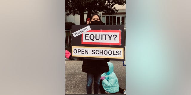 Parents rally for in-person learning outside the governor's mansion in Raleigh, N.C., on Jan. 30, 2021. Kelly Mann