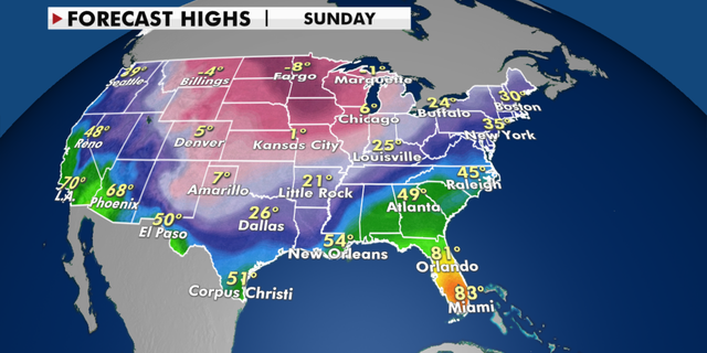 Cold temperatures are expected to sweep south.  (Fox News)