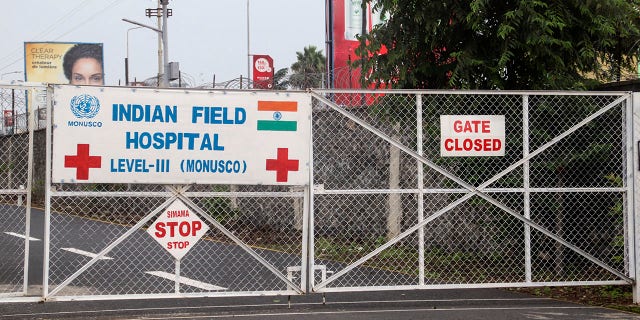 The gate of the United Nations hospital where the Italian ambassador to Congo was taken. (AP Photo/Justin Kabumba)