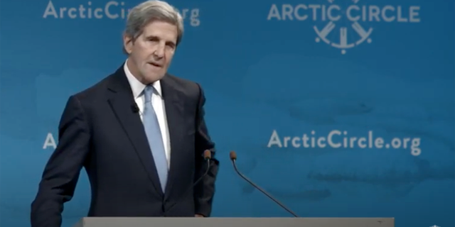 John Kerry speaking at the ceremony in 2019.