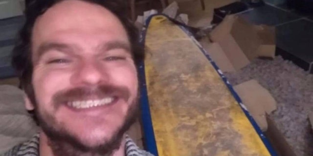 Lee Brogan couldn't believe he was reunited with his board after it had drifted 400 miles away to the Shetland Islands from Runswick Bay in Scarborough, North York, in November.