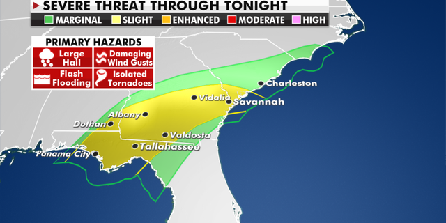 Severe weather hazards in the Southeast through Thursday. (Fox News)