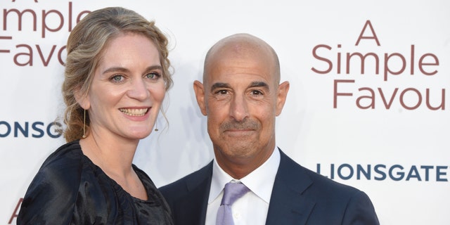 Stanley Tucci poses with his wife Felicity Blunt in 2018. They married in 2012.