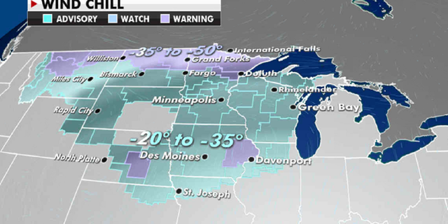 Extremely cold wind chills are being forecast Tuesday. (Fox News)