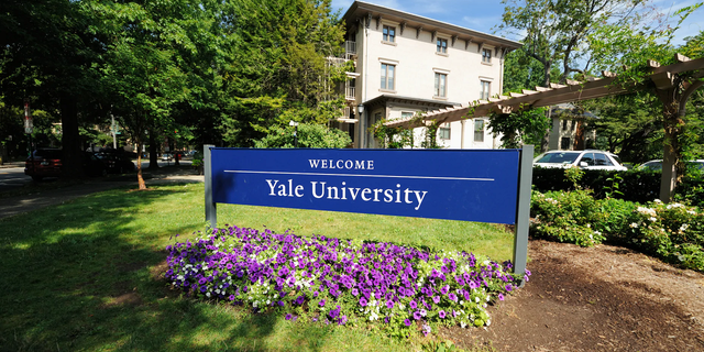 A Yale University sign on campus in New Haven, Connecticut.