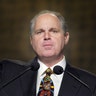 Limbaugh making remarks at the National Association of Broadcasters in Philadelphia, in October 2000.