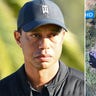 Tiger Woods (left) and scene of the car crash (right)