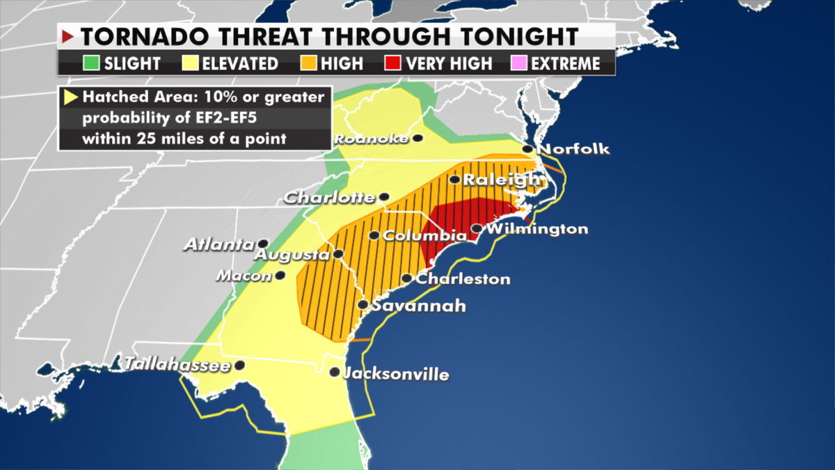 Current severe weather threats along the East Coast. (Fox News)