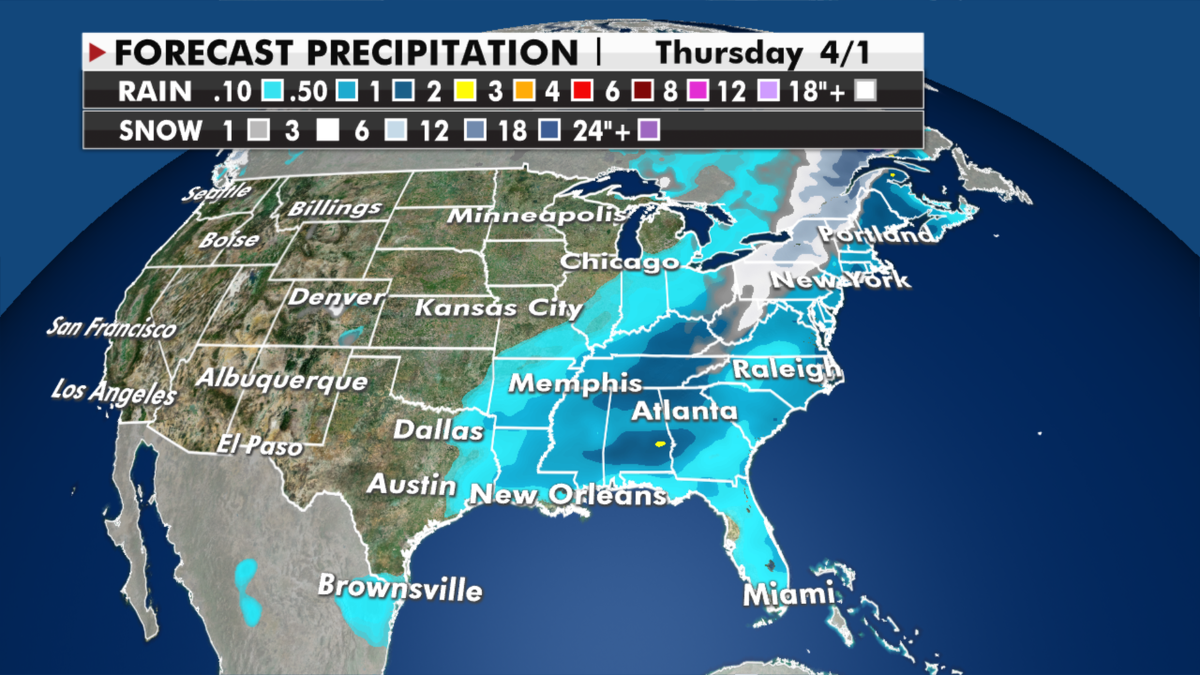 Expected precipitation totals through Thursday. (Fox News)