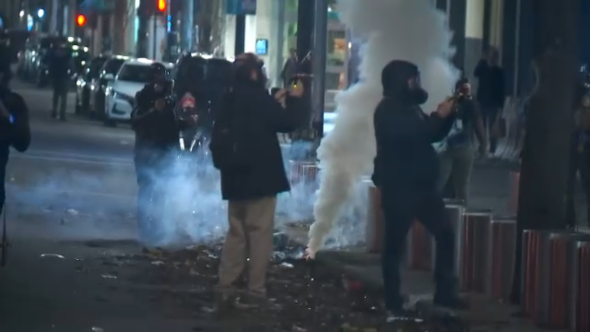 The scene in downtown Portland, Oregon, on Thursday night. (FOX 12 Oregon)