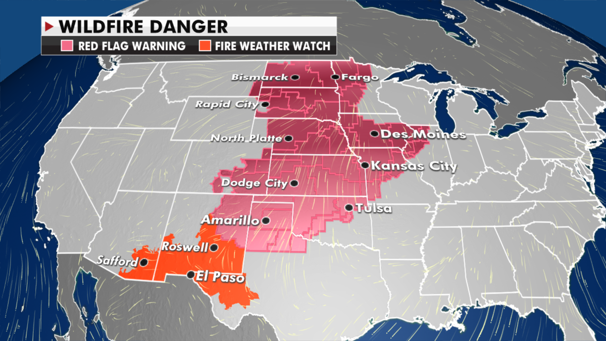 Current risk of fire danger around the U.S. (Fox News)