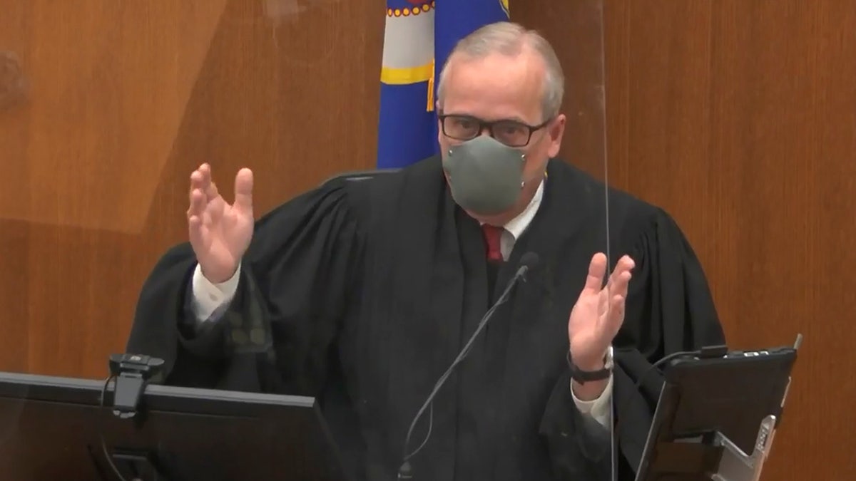 In this image from video, Hennepin County Judge Peter Cahill presides over pretrial motions before jury selection, Monday, March 8, 2021, in the trial of former Minneapolis police officer Derek Chauvin, in the May 25, 2020, death of George Floyd at the Hennepin County Courthouse in Minneapolis, Minn. (Court TV via AP, Pool)