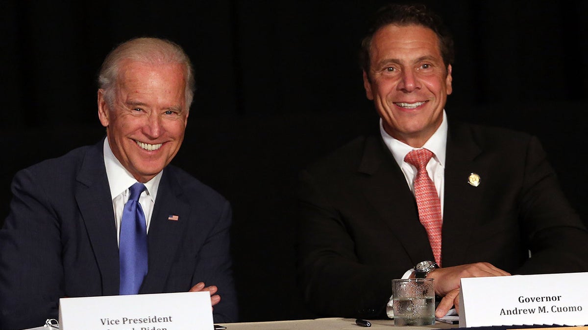 Joe Biden, left, and Andrew Cuomo, seen July 27, 2015, in New York City, were the targets of some "SNL" jokes on Saturday night. (Getty Images)