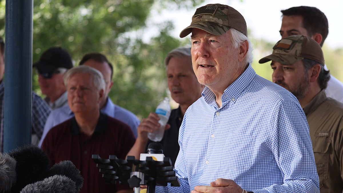 Sen. John Cornyn, R-Texas, speaks to the media after a tour of part of the Rio Grande river on a Texas Department of Public Safety boat on March 26, 2021 in Mission, Texas. (Photo by Joe Raedle/Getty Images)