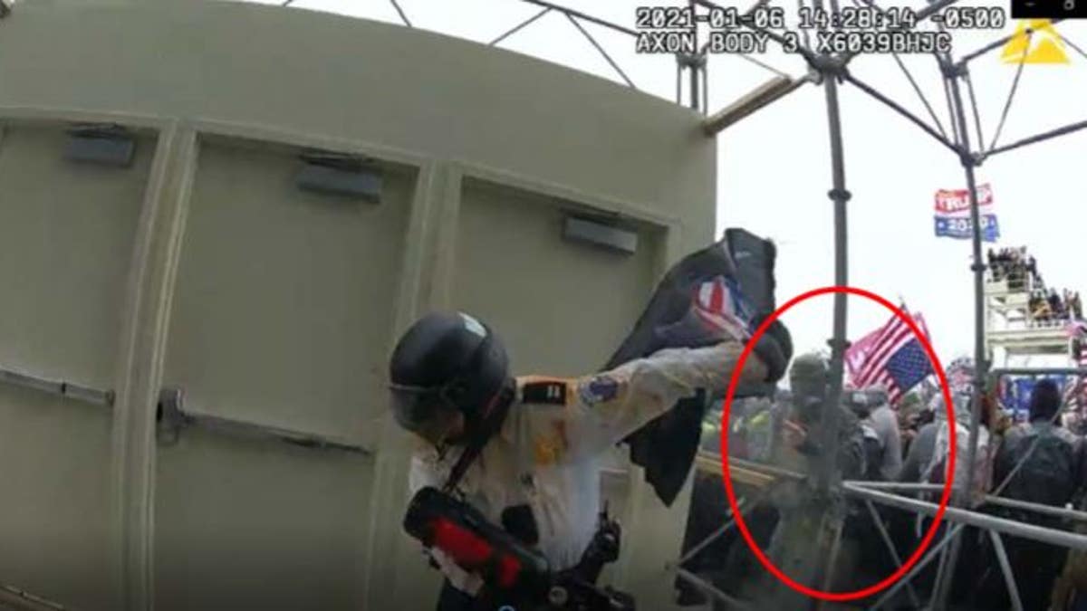The image shows McKellop assaulting an officer with a flagpole, the FBI said. 
