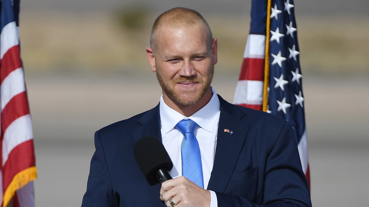 Former pro wrestler Daniel Rodimer speaks during a rally for U.S. Vice President Mike Pence at the Boulder City Airport on Oct. 8, 2020 in Boulder City, Nevada. (Getty Images)