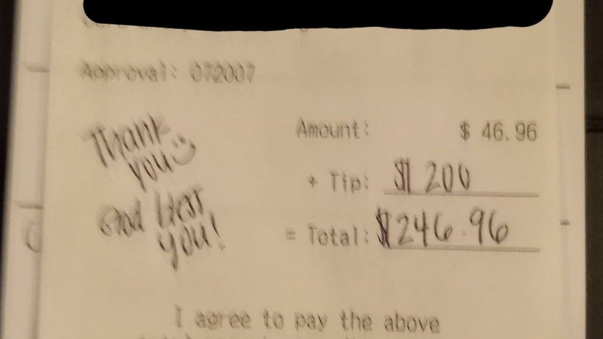 Amy Hales received this $200 tip on a $46.96 meal from a couple last month.