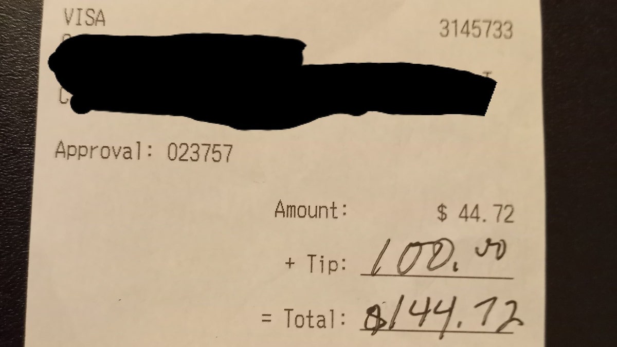 Just a few days later, Hales received this $100 tip from another couple. Together, the two tips allowed her to buy flights to visit her brother in Florida.