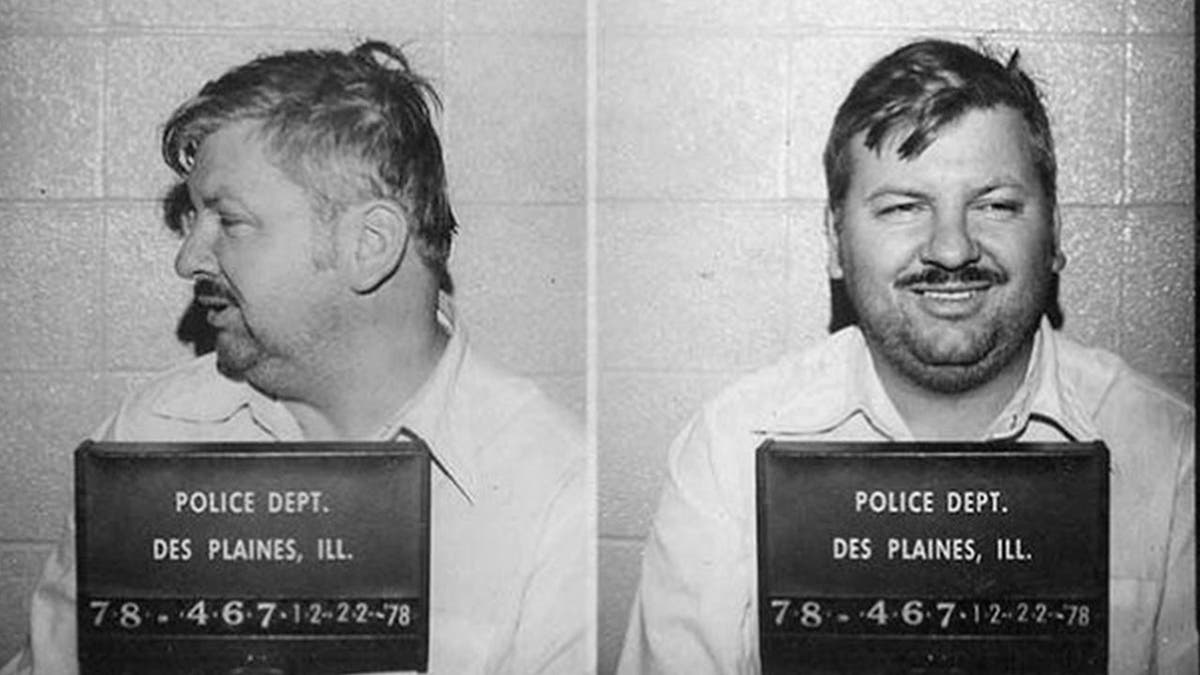 John Wayne Gacy shown in portrait and profile mug shots