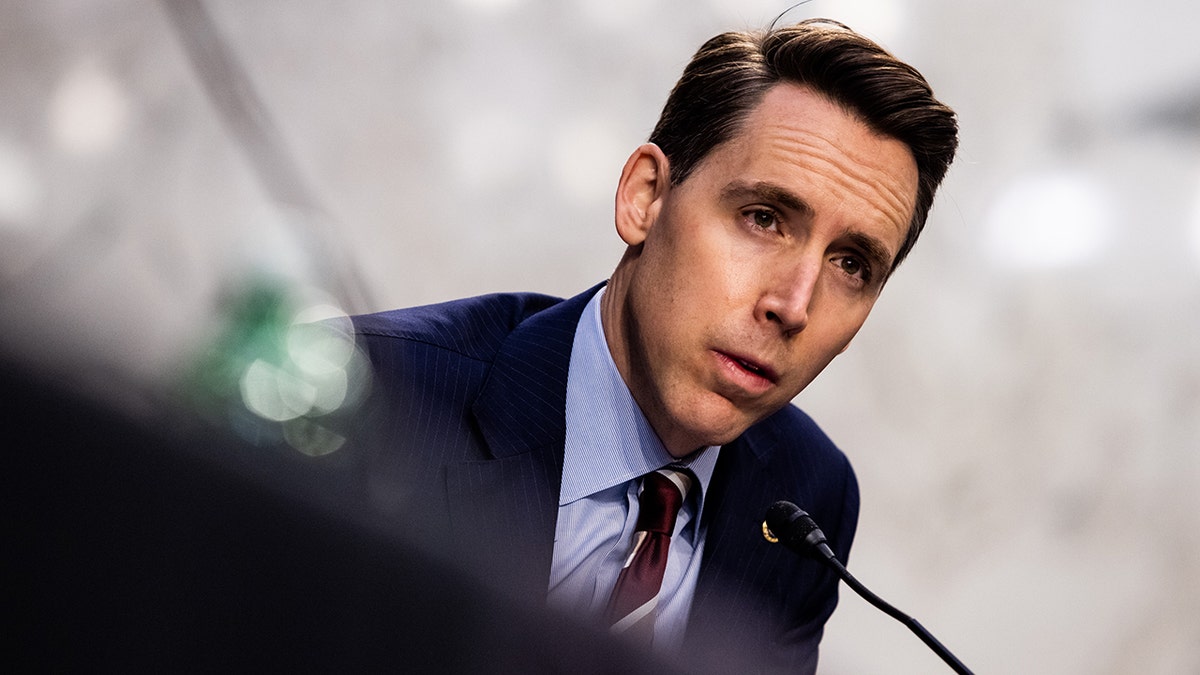 Sen. Josh Hawley, a Republican from Missouri, speaks during a Senate Judiciary Committee hearing in Washington, D.C., on Tuesday, March 2, 2021. 