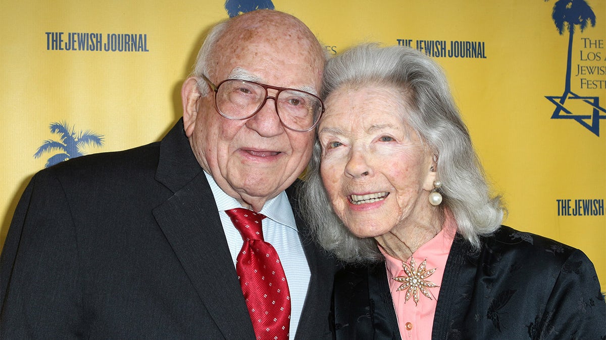 Ed Asner (L) and Marsha Hunt attend the Los Angeles Jewish Film Festival opening night premiere of "My Friend Ed" at Laemmle's Ahrya Fine Arts Theatre on April 26, 2017, in Beverly Hills, Calif.