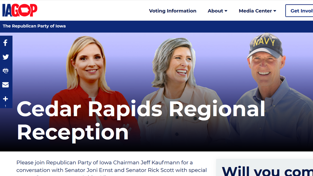 National Republican Senatorial Committee chair Sen. Rick Scott of will headline an Iowa GOP event and fundraiser in Cedar Rapids on Thursday, April 1, with Sen. Joni Ernst, Rep. Ashley Hinson and state party Chair Jeff Kaufmann to help raise funds for Republicans.