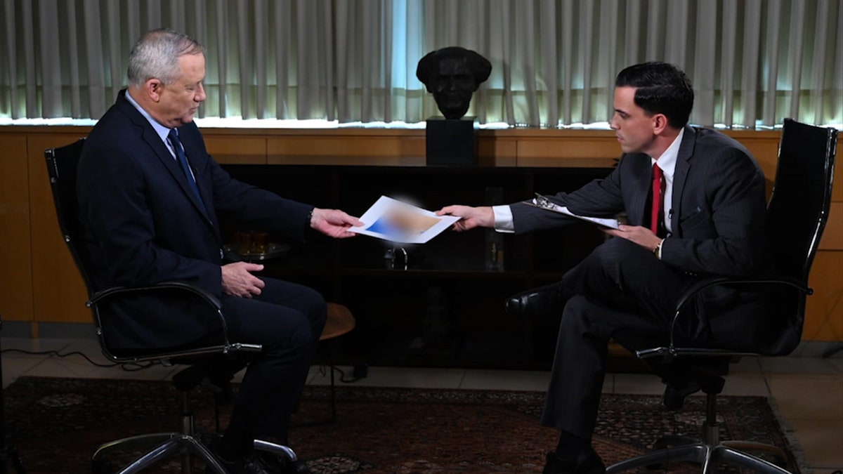 In a Fox News interview, Israeli Defense Minister Benny Gantz shares a classified map of locations of missiles controlled by the Iranian-backed Lebanese militant group Hezbollah.