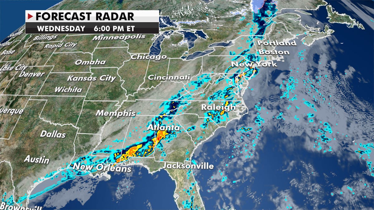 Strong to severe thunderstorms will sweep the Southeast and mid-Atlantic on Wednesday (Fox News)