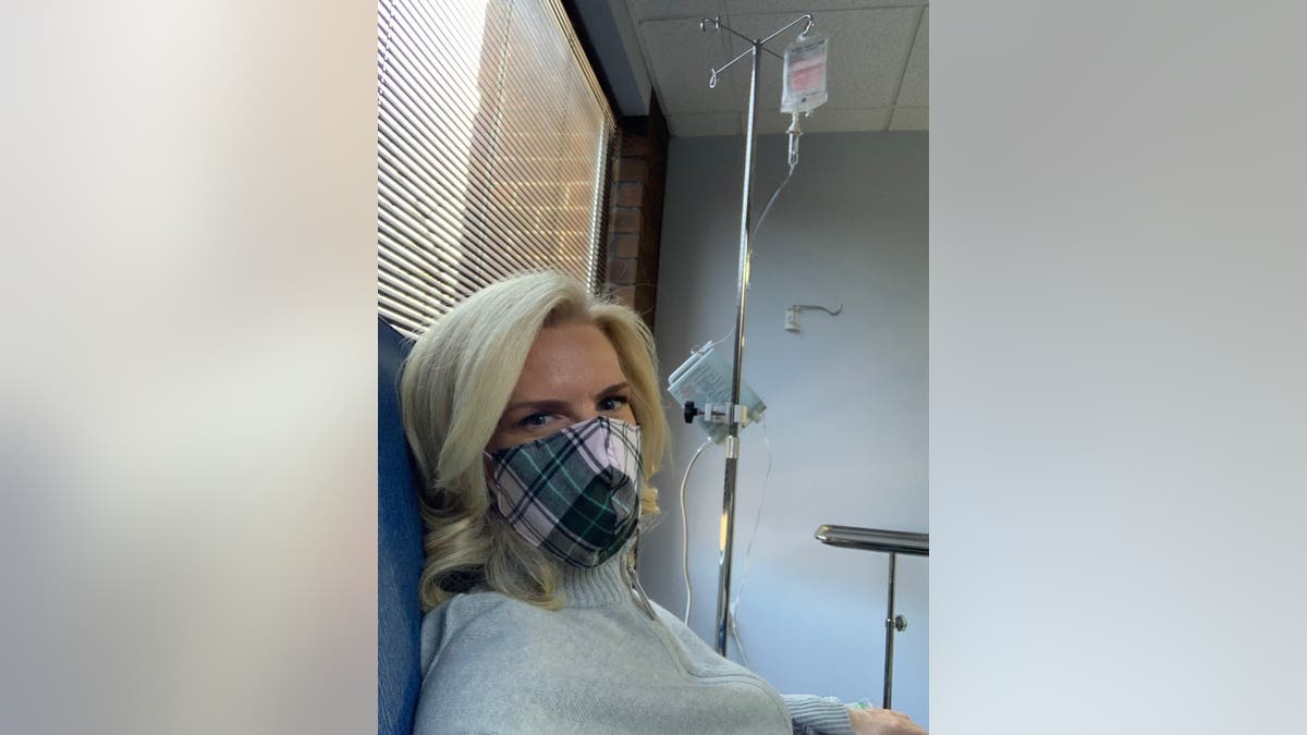 Janice Dean getting an infusion as part of her treatment for MS