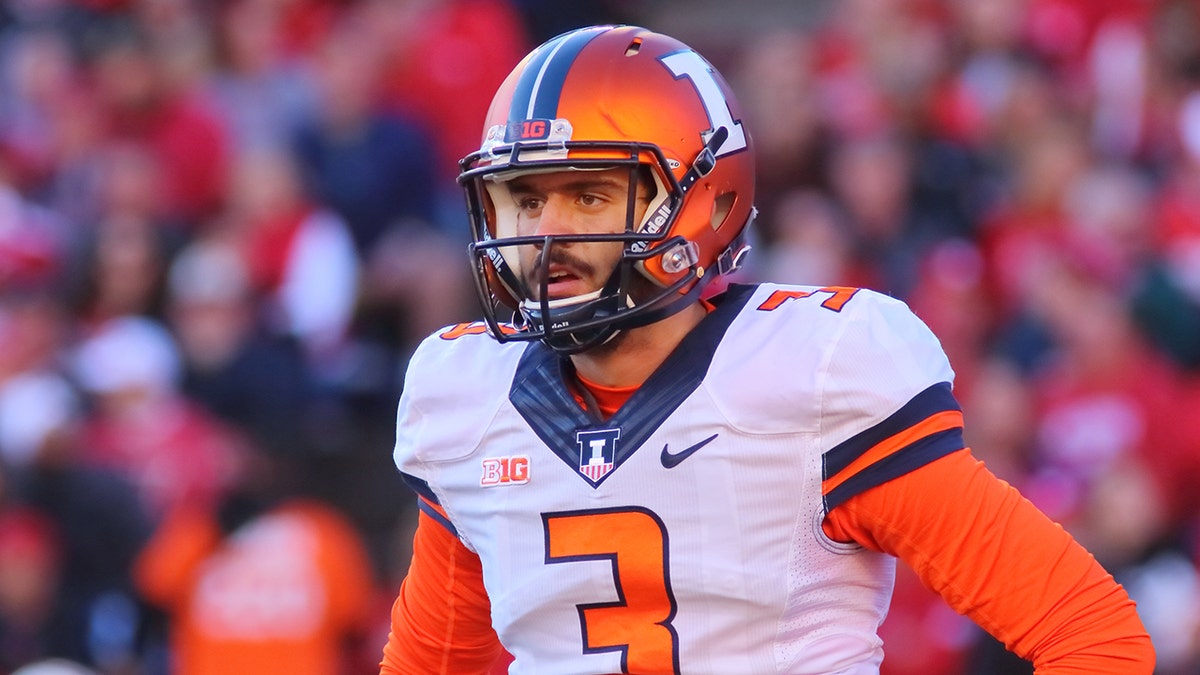 Illinois quarterback Jeff George Jr. looks to the sidelines during game action. George threw four interceptions during the game. Wisconsin beat Illinois 48-3 at Camp Randall Stadium on Nov. 12, 2016, in Madison, Wis.