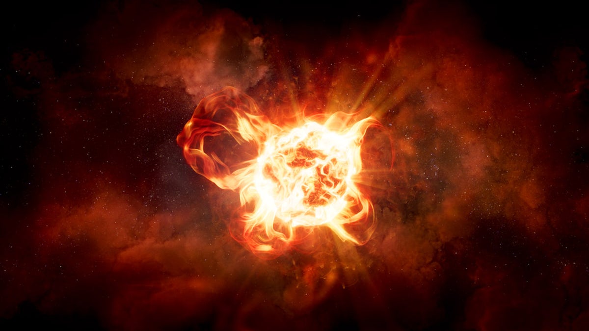 This artist's impression of the hypergiant star VY Canis Majoris reveals the star's large convection cells and giant arcs. Credits: NASA, ESA, and R. Humphreys (University of Minnesota), and J. Olmsted (STScI)