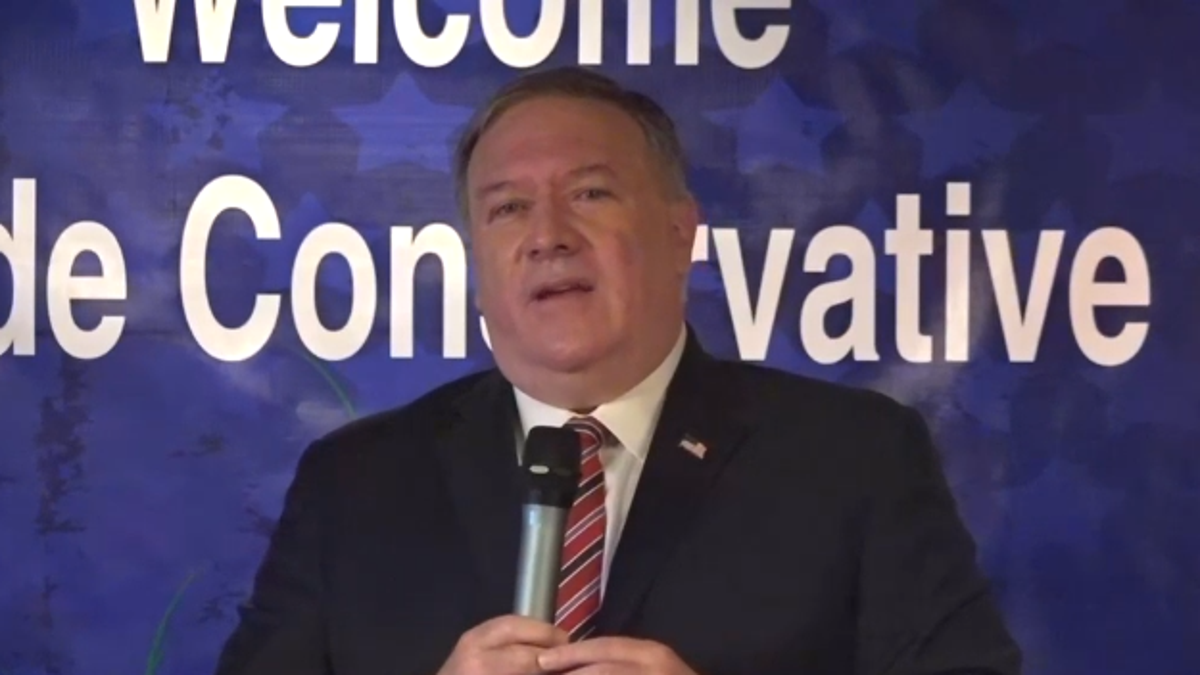 Former Secretary of State Mike Pompeo speaks in Urbandale, Iowa on March 26, 2021