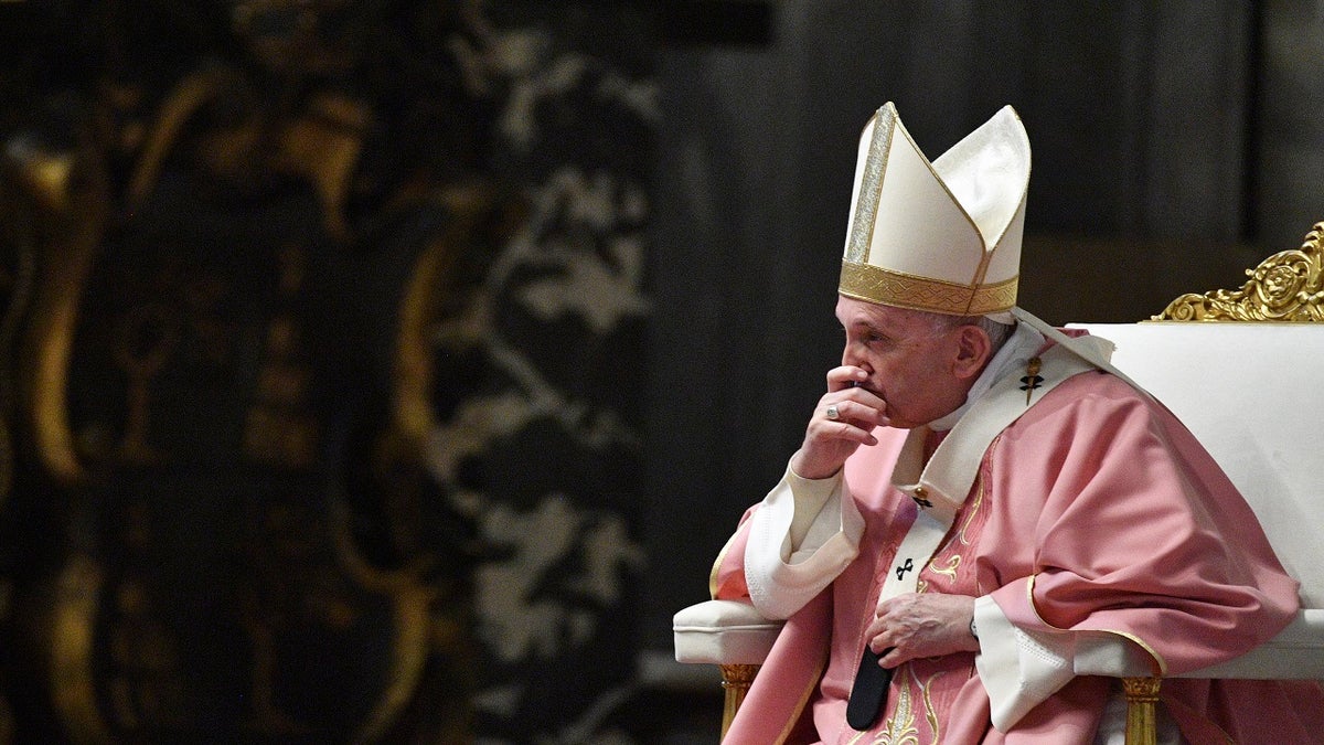 Pope Francis celebrates mass on the occasion of 500 years of Christianity in the Philippines, in St. Peter's Basilica, at the Vatican, on Sunday. (AP)