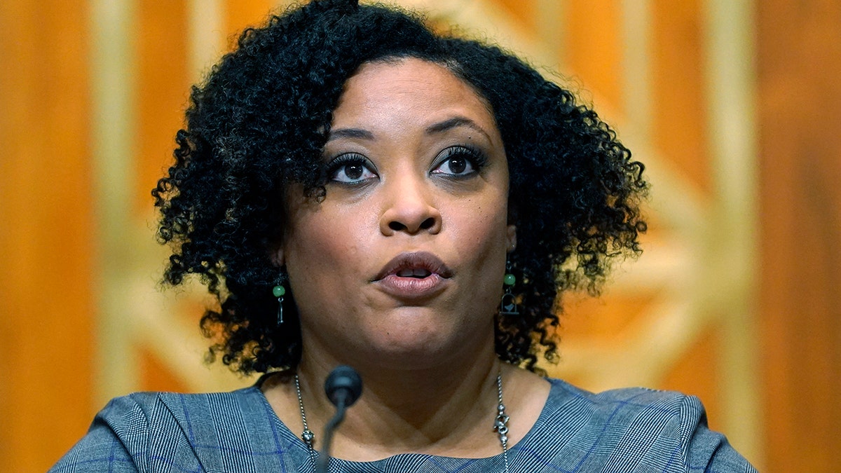 Shalanda Young testifies during a Senate Budget Committee hearing to examine her nomination to be Deputy Director of the Office of Management and Budget on Capitol Hill in Washington, Tuesday, March 2, 2021. (AP Photo/Patrick Semansky)