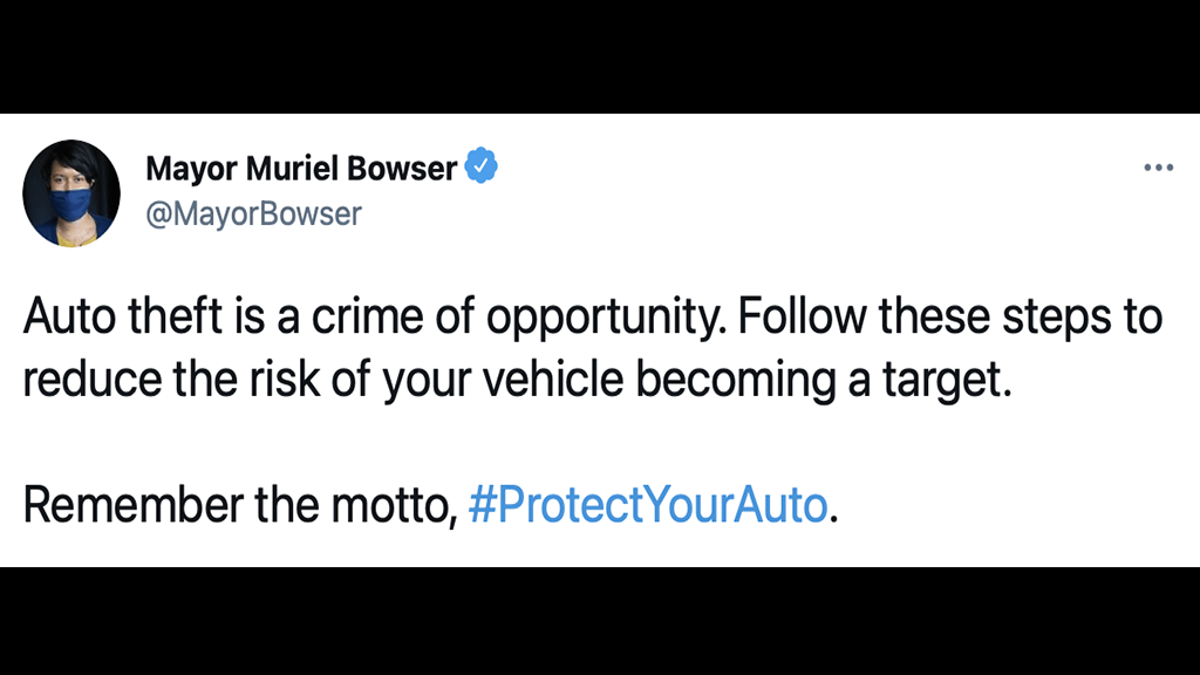A screengrab of a now-deleted tweet by D.C. Mayor Muriel Bowser