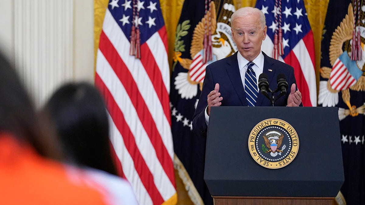 President Joe Biden speaks during a news conference in the East Room of the White House, Thursday, March 25, 2021, in Washington. (AP Photo/Evan Vucci)