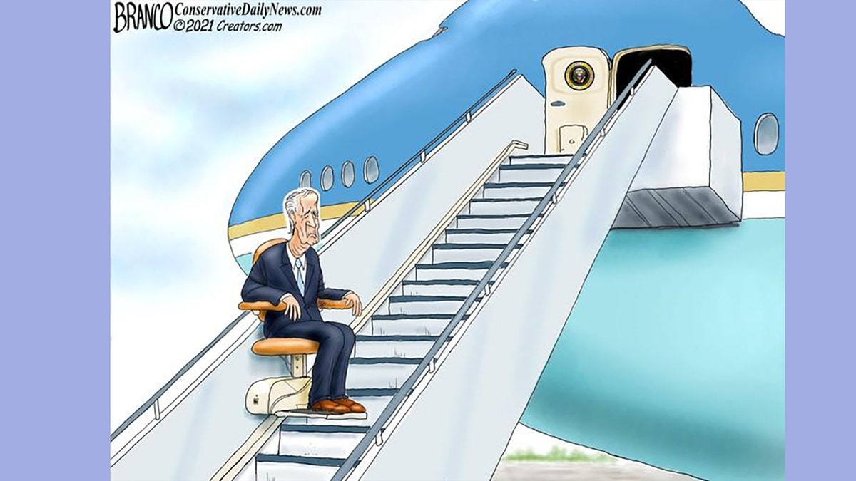 Political cartoon depicting weak Biden
