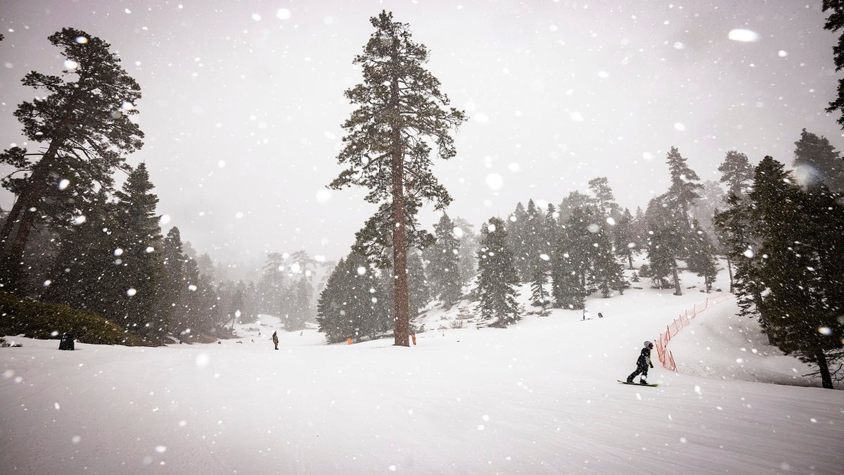 Snow falls at Big Bear Mountain Resort in Big Bear Lake, Calif., on Wednesday. (AP/Big Bear Mountain Resort)