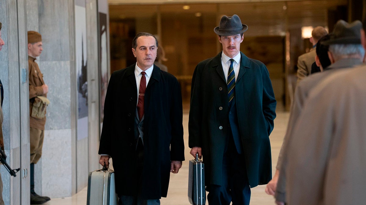 Merab Ninidze (L) and Benedict Cumberbatch (R) in a scene from 'The Courier.' 