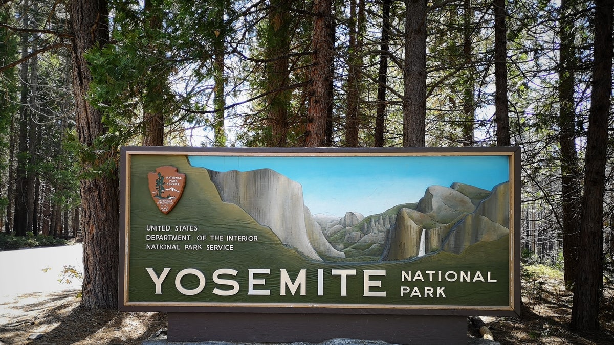 october 8, 2018, Yosemite - California, United States: Sign at the entrance of yosemite National Park from Big Oak Flat Road CA-120
