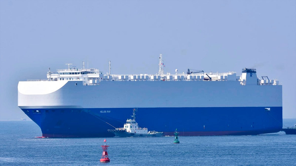 In this August 2020, photo, the vehicle cargo ship Helios Ray is seen at the Port of Chiba in Chiba, Japan. An explosion struck the Israeli-owned Helios Ray as it sailed out of the Middle East on Friday. (AP)